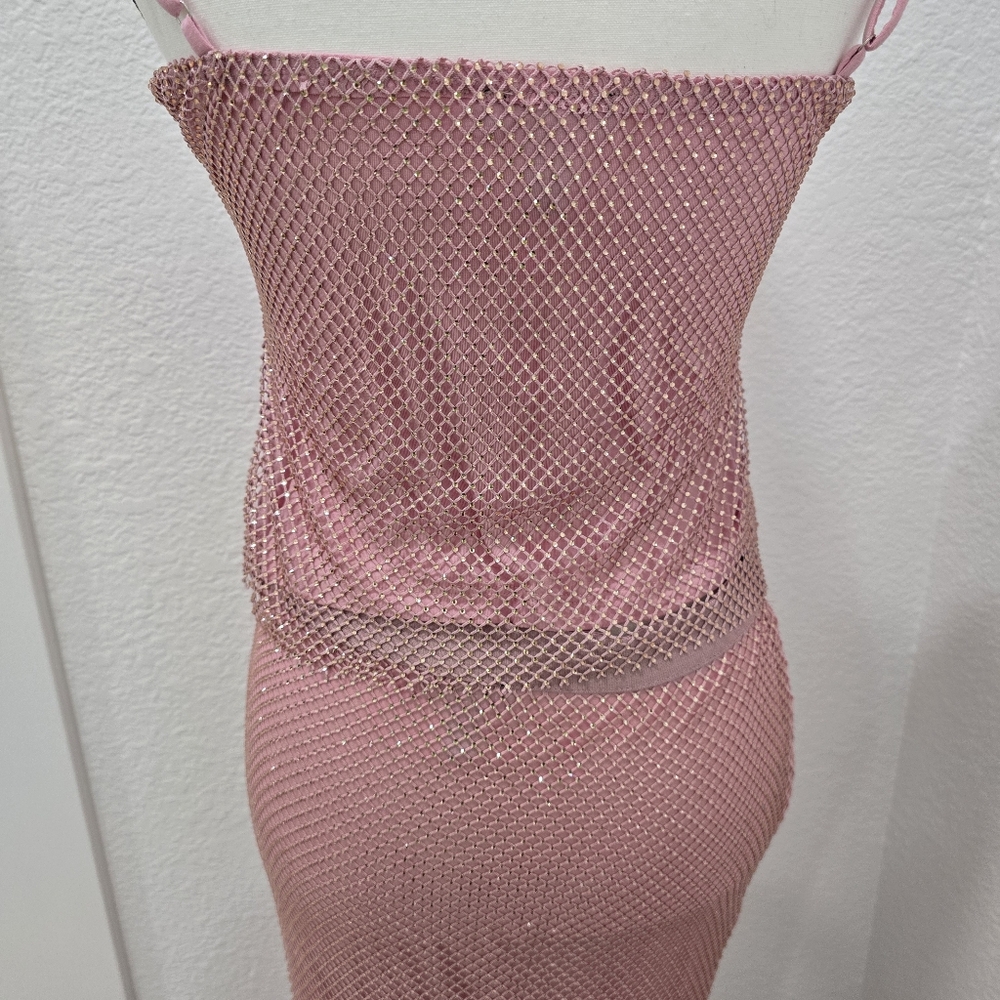 Aqua Co Ord Set Crystal Embellished Mesh Midi Skirt And Top Size Small - Picture 9 of 16